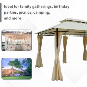 Metal Gazebo with Curtains 4 X 3 Beige Canopy Party Tent Garden Pavillion Patio Shelter Pavilion Sidewalls Steel - Image 4