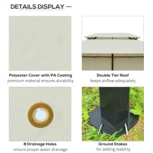 Metal Gazebo with Curtains 4 X 3 Beige Canopy Party Tent Garden Pavillion Patio Shelter Pavilion Sidewalls Steel - Image 5