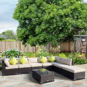 Rattan Garden Sofa Set, 8 Pcs-Brown