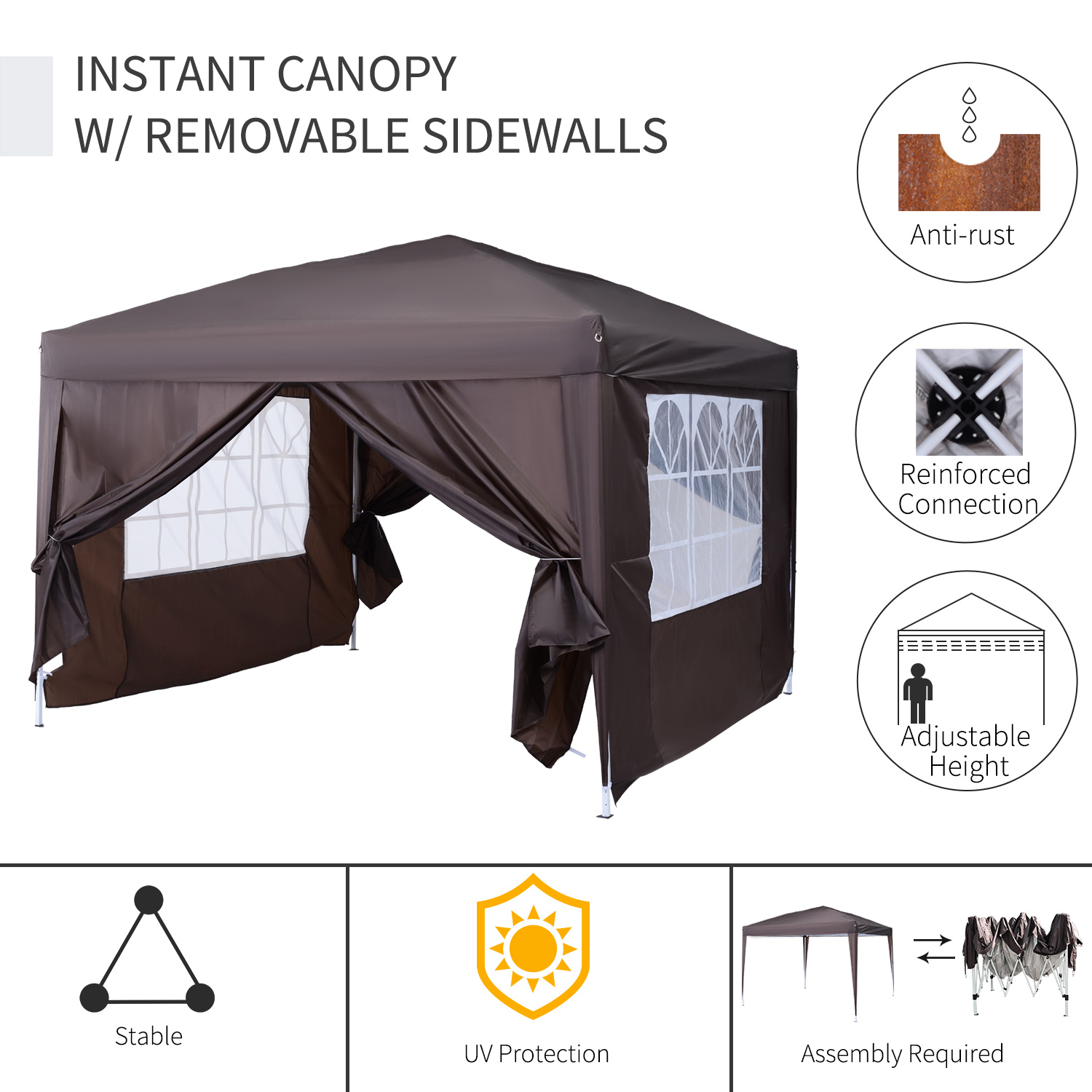 Pop Up Gazebo Marquee, size (3m x3m)-Coffee - Image 3