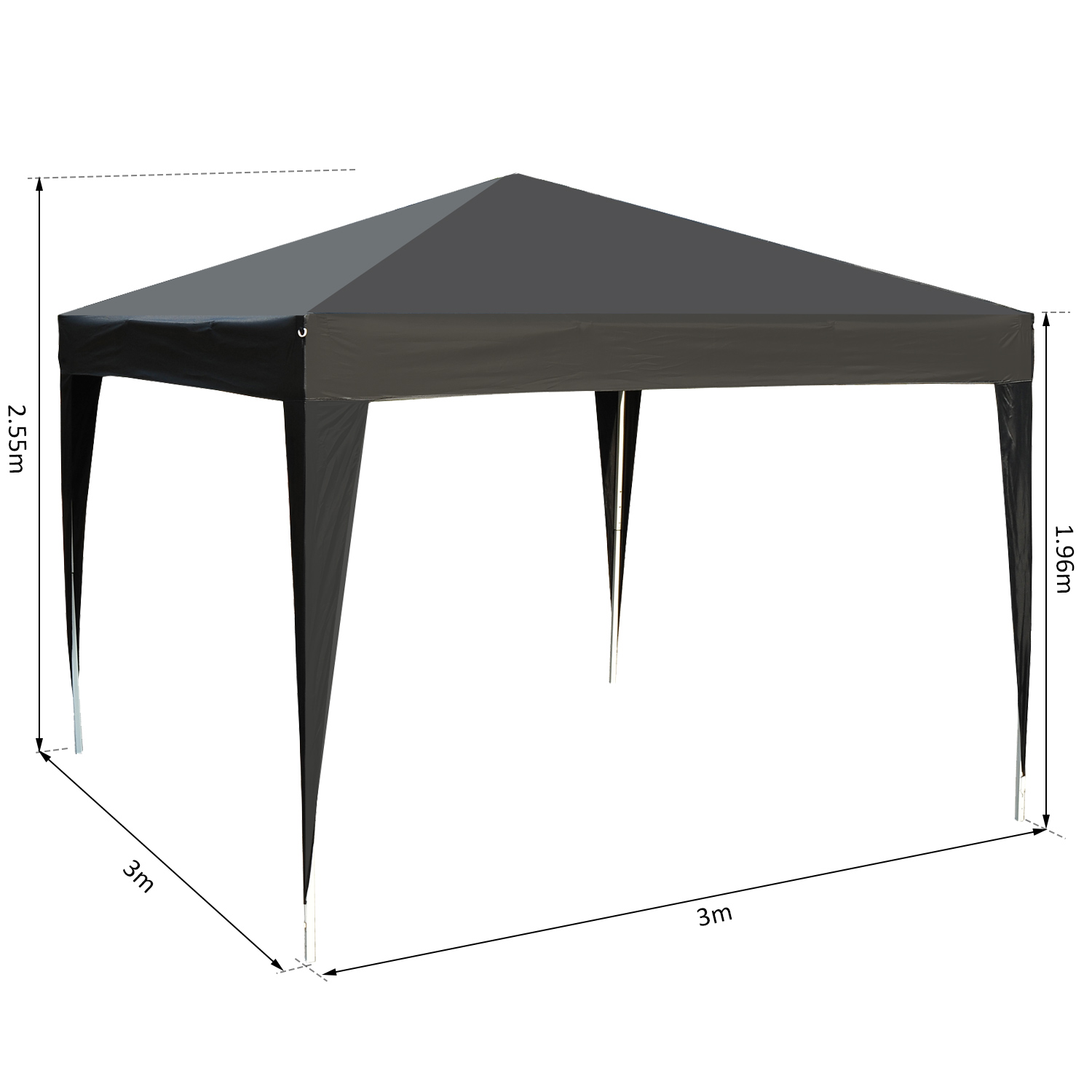 3x3m Pop up Gazebo Marquee-Black Water Resistant Wedding Camping Party Tent+ Free Carry Bag-Black - Image 2