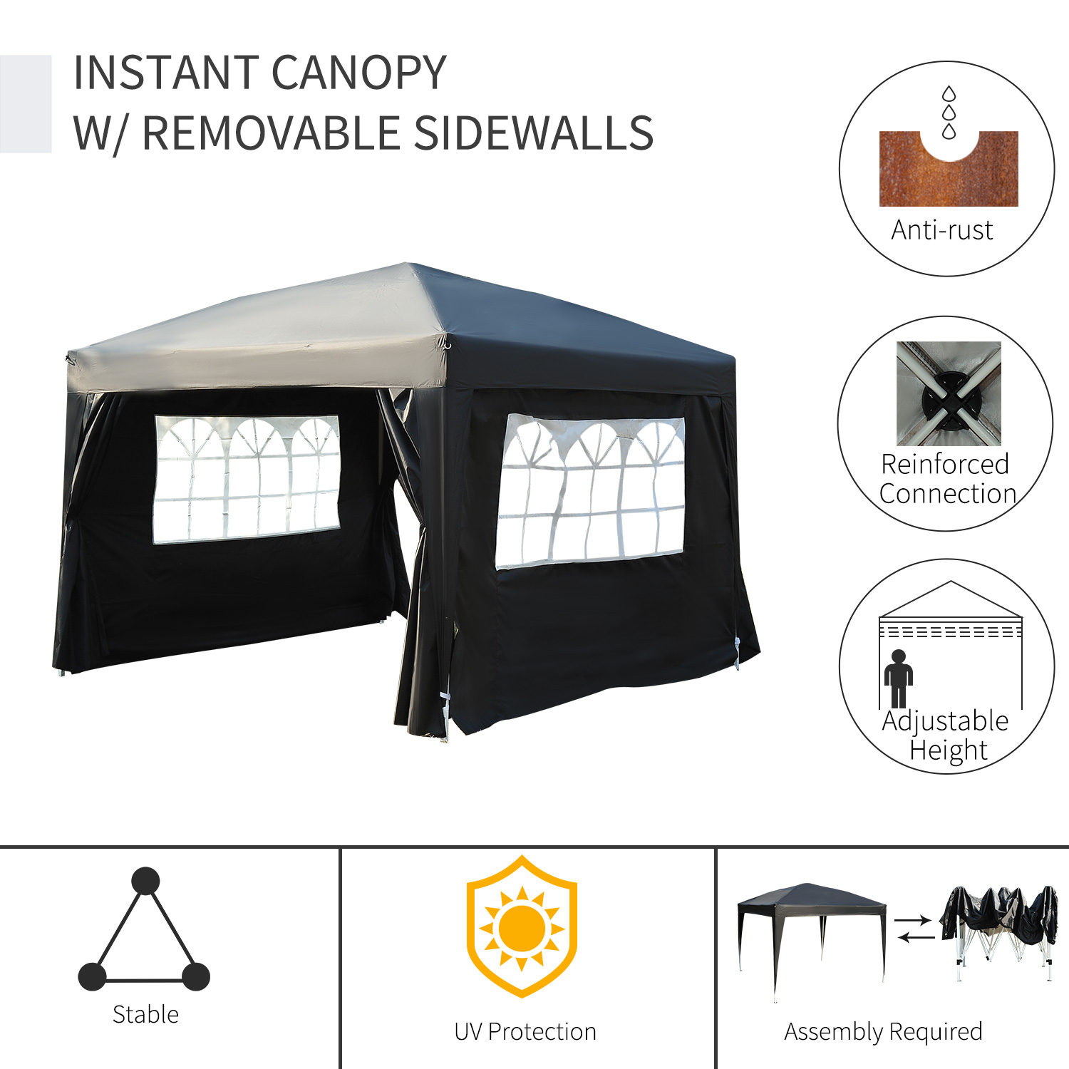 3x3m Pop up Gazebo Marquee-Black Water Resistant Wedding Camping Party Tent+ Free Carry Bag-Black - Image 3