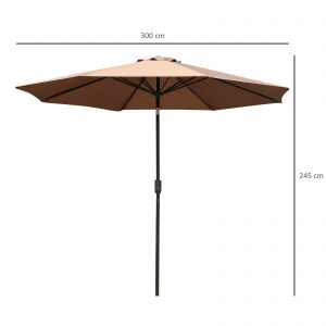 Alternative view of Steel Frame Round Market Patio Sun Umbrella Garden Parasol Outdoor Sunshade Canopy, 3x2.45m (Coffee)
