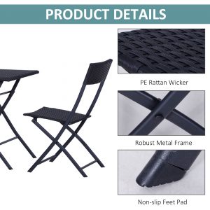 3pc Rattan Furniture Set :2 X Chairs,1 X Table - Black - Image 5