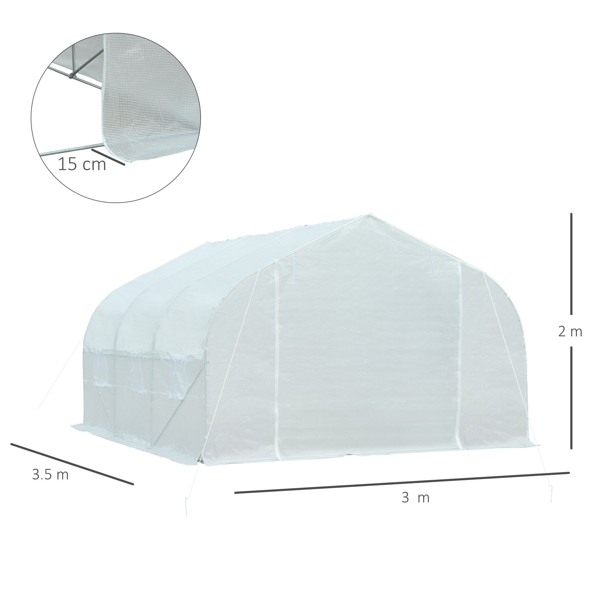 2H x 3.5L x 3W (m) Walk-in Tunnel PE Mesh Greenhouse White - Image 2