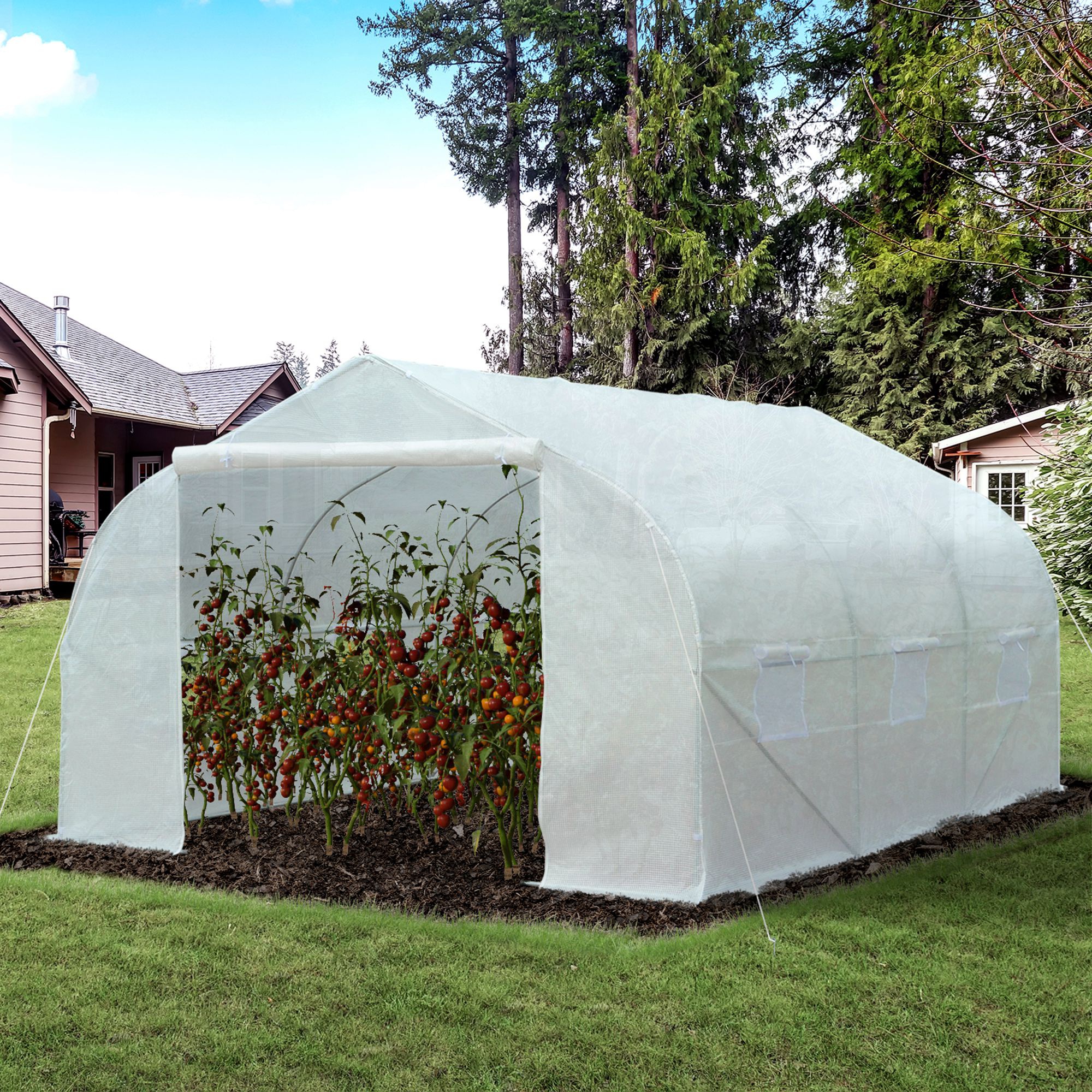2H x 3.5L x 3W (m) Walk-in Tunnel PE Mesh Greenhouse White - Image 3
