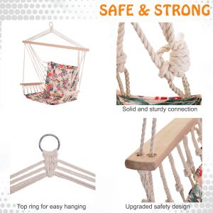 100x106cm Hanging Hammock Chair Stripe Flowers Pattern - Image 4