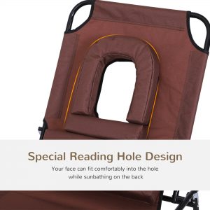 Sun Lounger Foldable Reclining Chair with Pillow and Reading Hole Garden Beach Outdoor Recliner Adjustable Brown | UK - Image 6