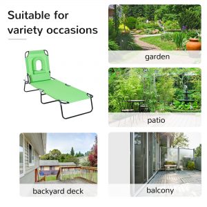 Sun Lounger Foldable Reclining Chair with Pillow and Reading Hole Garden Beach Outdoor Recliner Adjustable Green | UK - Image 4