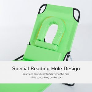 Sun Lounger Foldable Reclining Chair with Pillow and Reading Hole Garden Beach Outdoor Recliner Adjustable Green | UK - Image 6