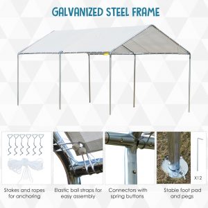 3m x 6m Heavy Duty Galvanized Steel Frame Canopy Vehicle Shelter White - Image 3