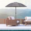?255cm Patio Parasol Umbrella Outdoor Market Table Parasol with Push Button Tilt Crank and Ribs for Garden Lawn Backyard Pool Dark Grey