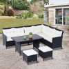 6PC Garden Rattan Corner Dining Sofa 7-seater Wicker Table Foot Stool - Black