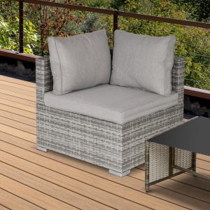 PE Rattan Wicker Corner Sofa Garden Furniture Single Sofa Chair w/ Cushions, Grey