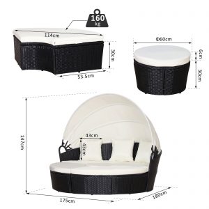 Alternative view of PE Rattan 5-Piece Outdoor Garden Round Sofa w/ Canopy Black