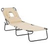 Sun Lounger Foldable Reclining Chair & Reading Hole Recliner Adjustable, Beige