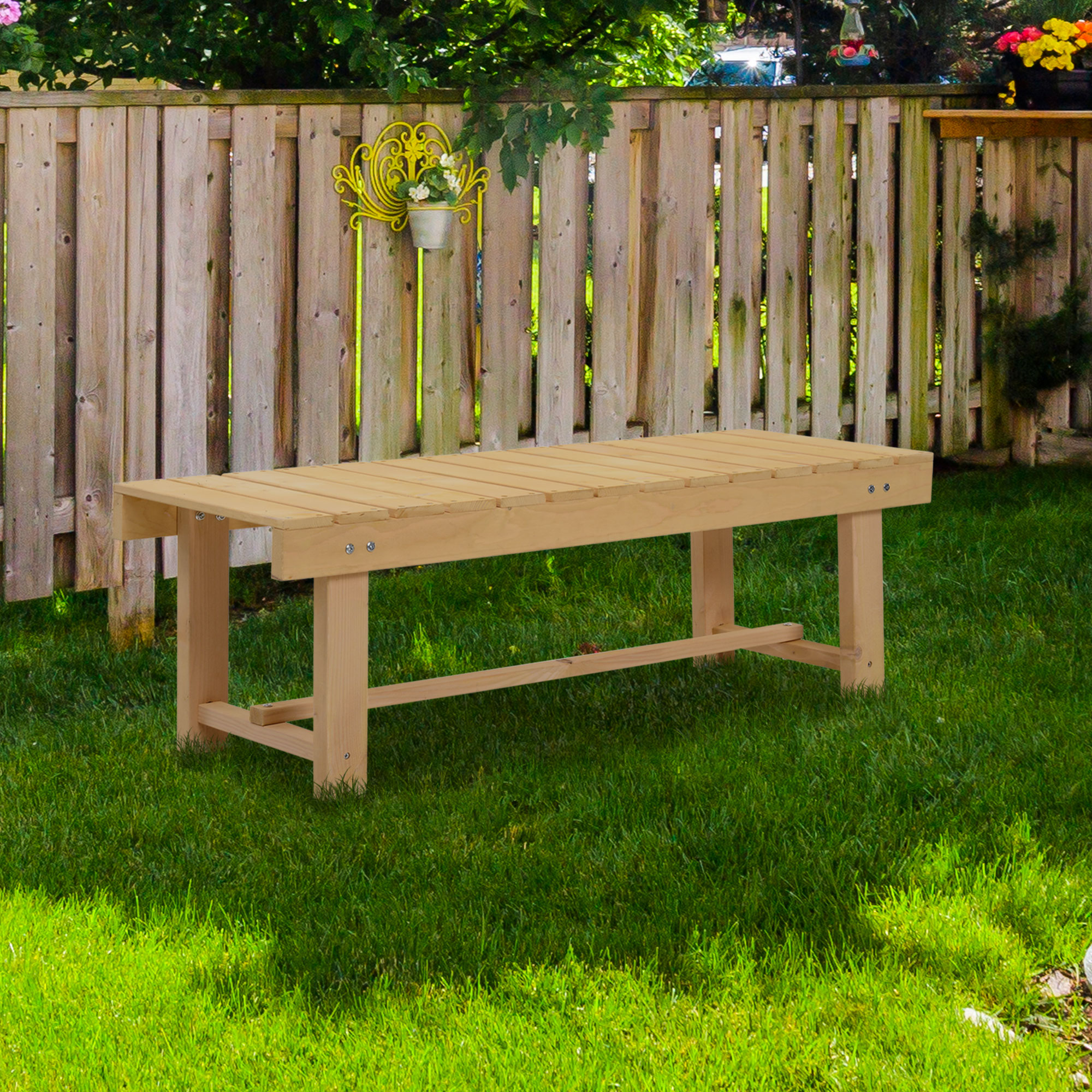 Outsunny 2-Seater Outdoor Garden Fir Wood Patio Bench - Image 2