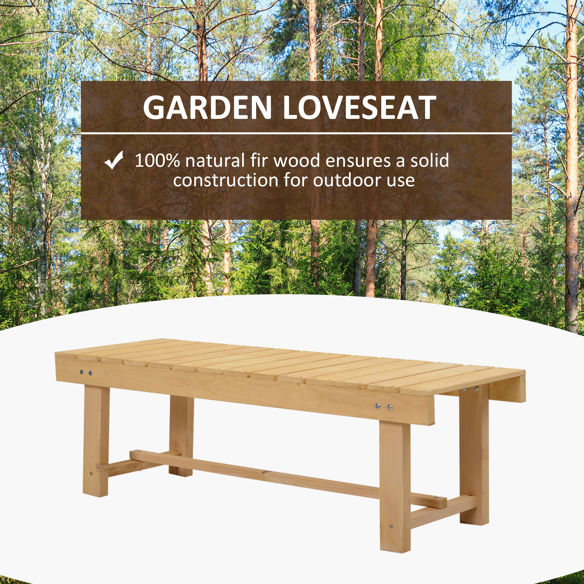 Outsunny 2-Seater Outdoor Garden Fir Wood Patio Bench - Image 4