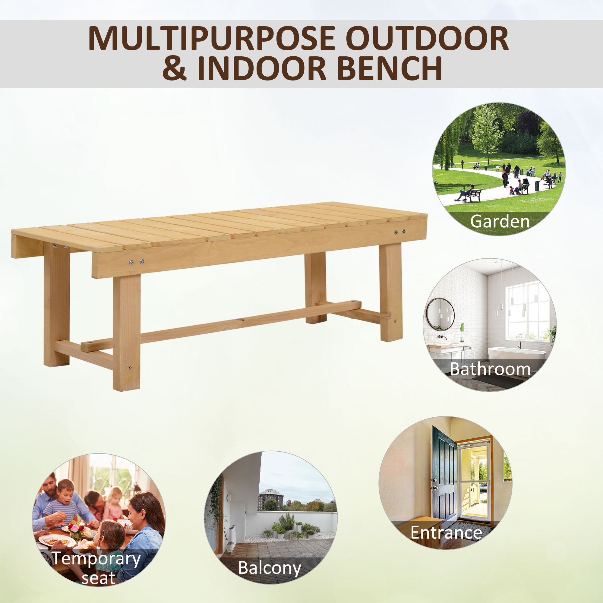 Outsunny 2-Seater Outdoor Garden Fir Wood Patio Bench - Image 5
