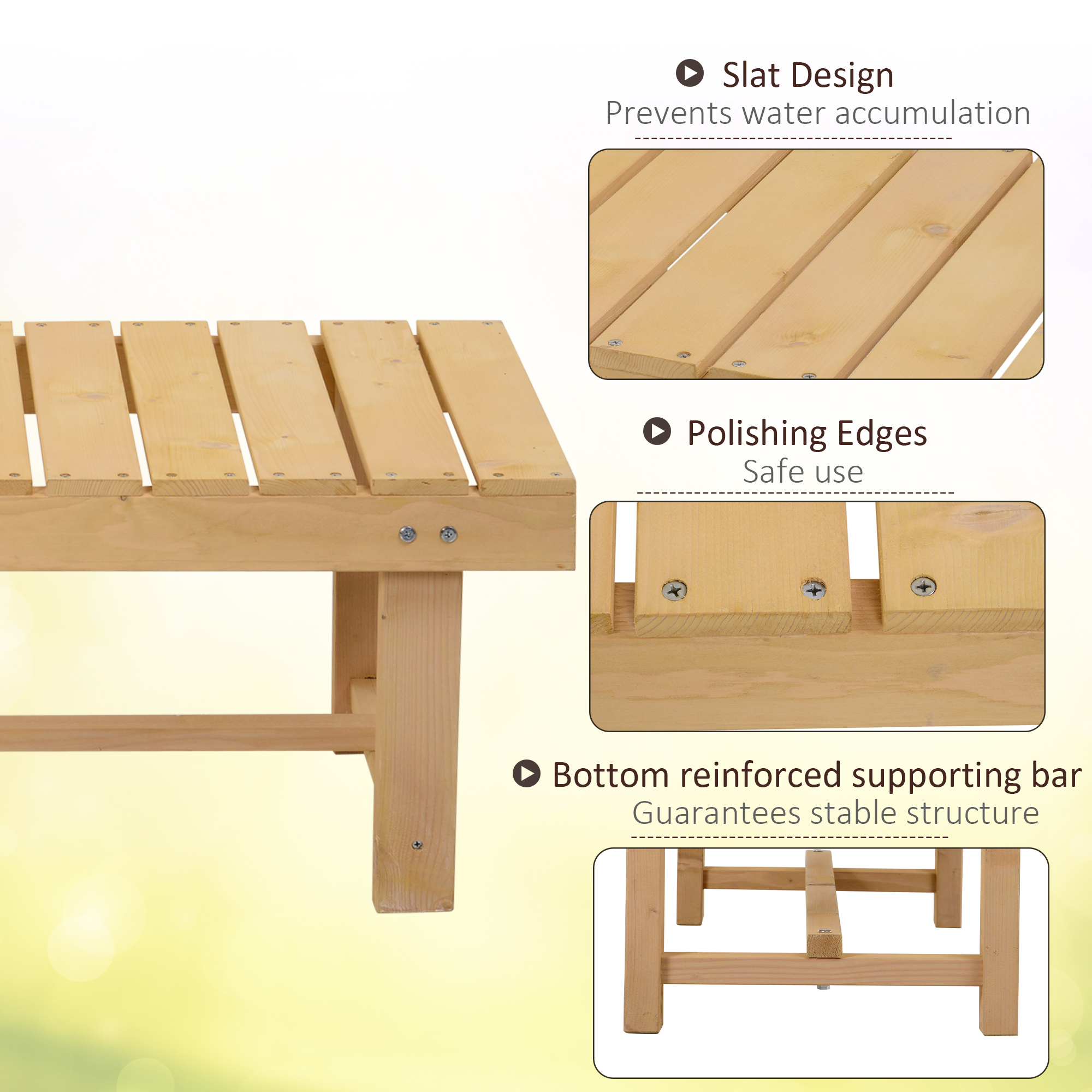 Outsunny 2-Seater Outdoor Garden Fir Wood Patio Bench - Image 6