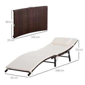 Outsunny Folding Rattan Sun Lounger, 53H cm - Image 3