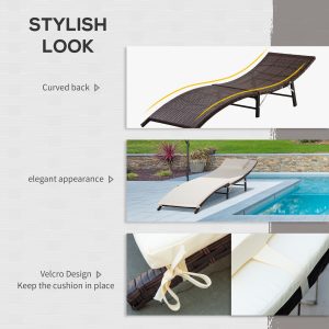 Outsunny Folding Rattan Sun Lounger, 53H cm - Image 6