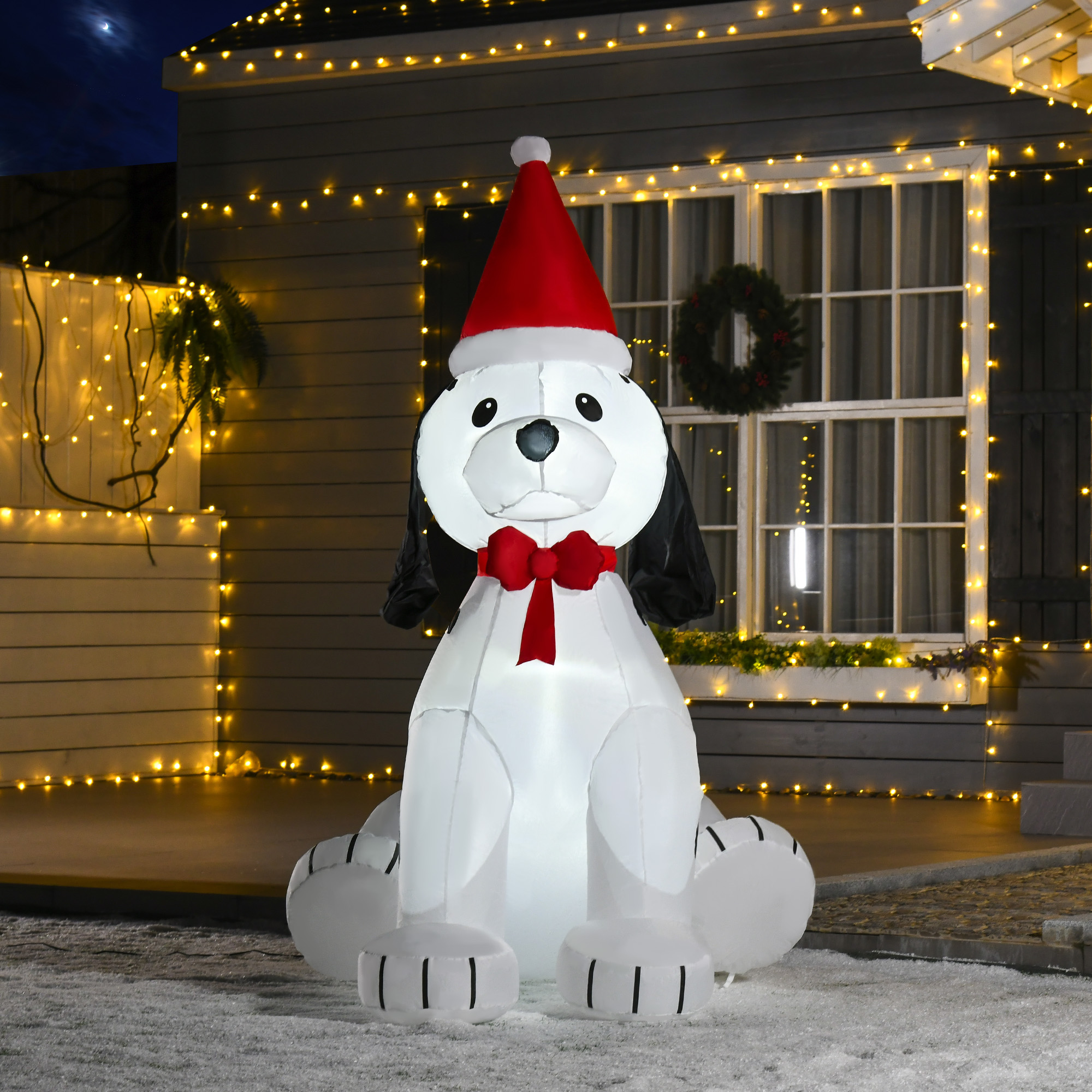 6ft Inflatable Christmas Puppy Dog Wearing Santa Hat Lighted Outdoor Indoor - Image 2