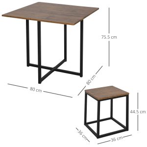 MDF Topped Steel 5-Piece Dining Set Dining Table with 4 Stools Black/Brown - Image 3