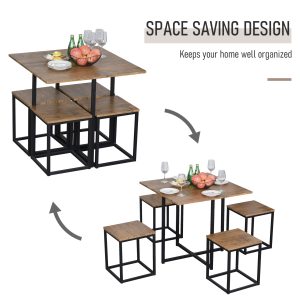 MDF Topped Steel 5-Piece Dining Set Dining Table with 4 Stools Black/Brown - Image 4