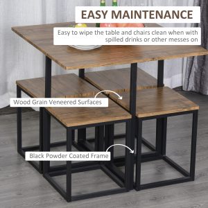 MDF Topped Steel 5-Piece Dining Set Dining Table with 4 Stools Black/Brown - Image 5