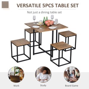 MDF Topped Steel 5-Piece Dining Set Dining Table with 4 Stools Black/Brown - Image 6