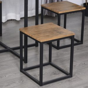 MDF Topped Steel 5-Piece Dining Set Dining Table with 4 Stools Black/Brown - Image 7