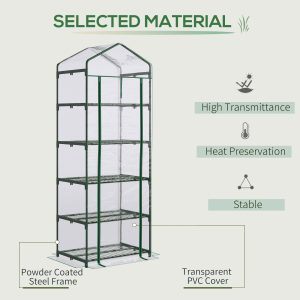 5 Tier Greenhouse OutdoorPortable Shed Metal Frame Transparent 69x49x193cm - Image 4