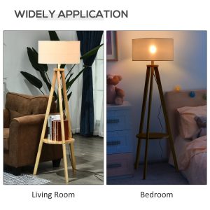 Floor Lamp, 154H cm-Beige/Natural Wood Colour - Image 6