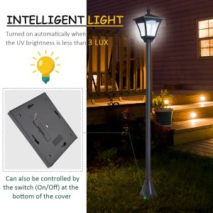 Outdoor Garden Solar Post Lamp Dimmable LED Lantern Bollard 1.2M Tall Black - Image 5