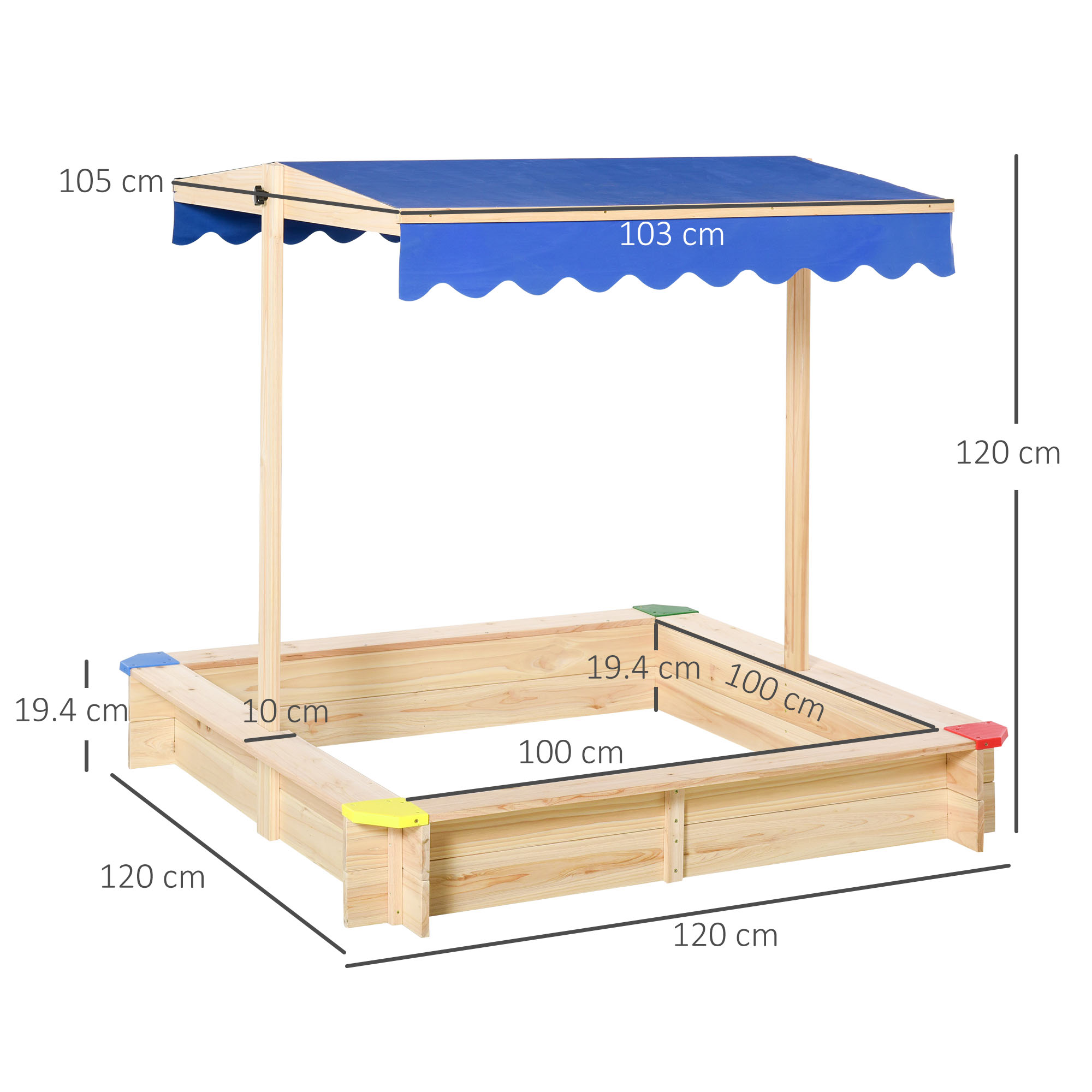 Kids Wooden Cabana Sandbox Children Outdoor Playset w/ Bench Canopy - Image 3