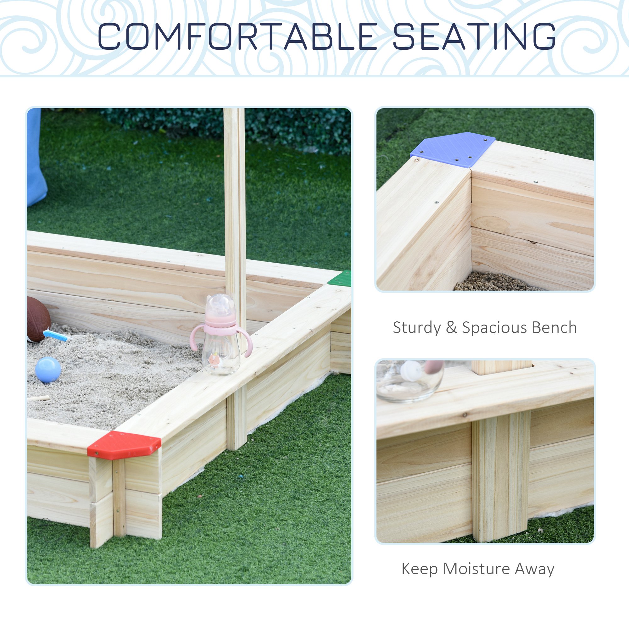 Kids Wooden Cabana Sandbox Children Outdoor Playset w/ Bench Canopy - Image 4