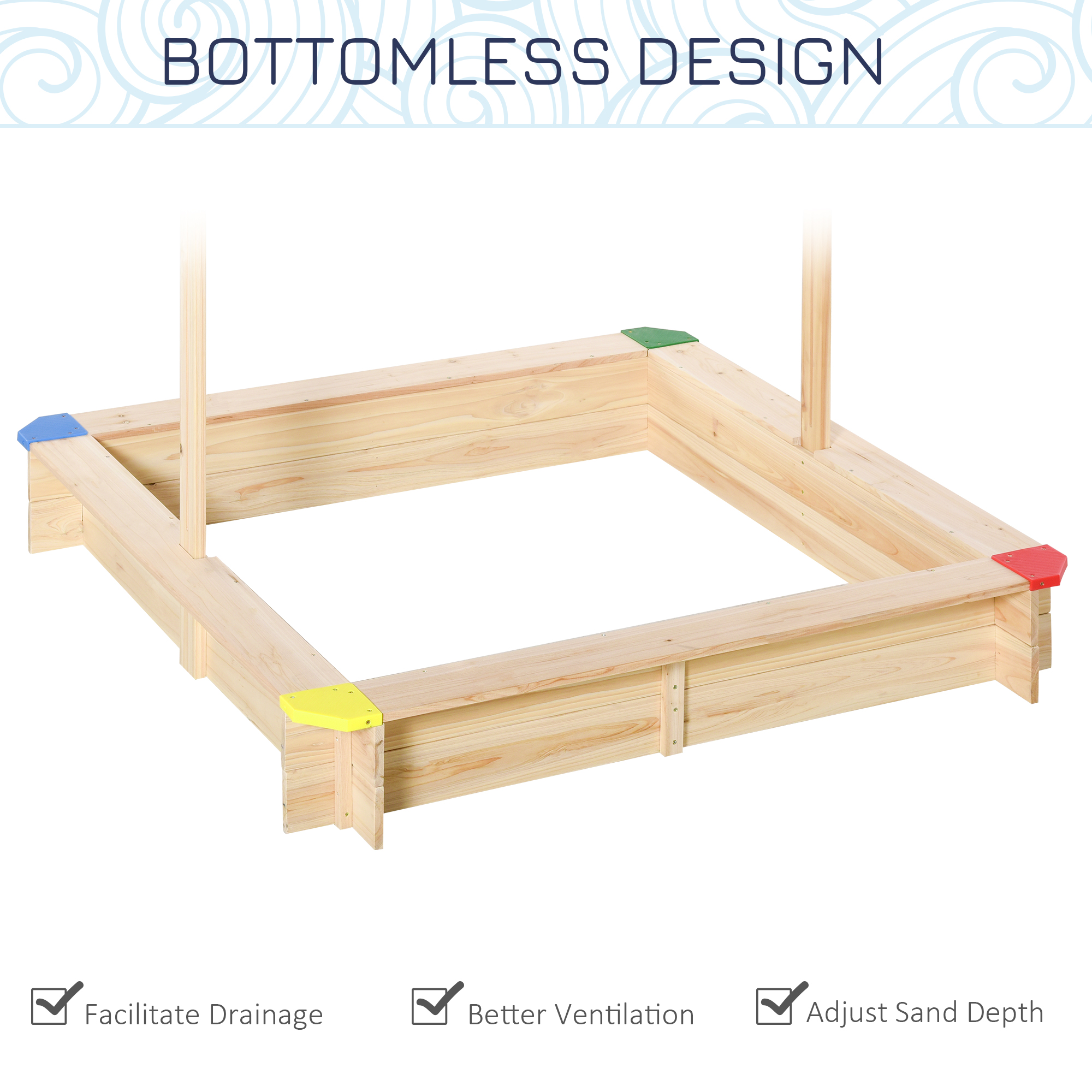 Kids Wooden Cabana Sandbox Children Outdoor Playset w/ Bench Canopy - Image 6