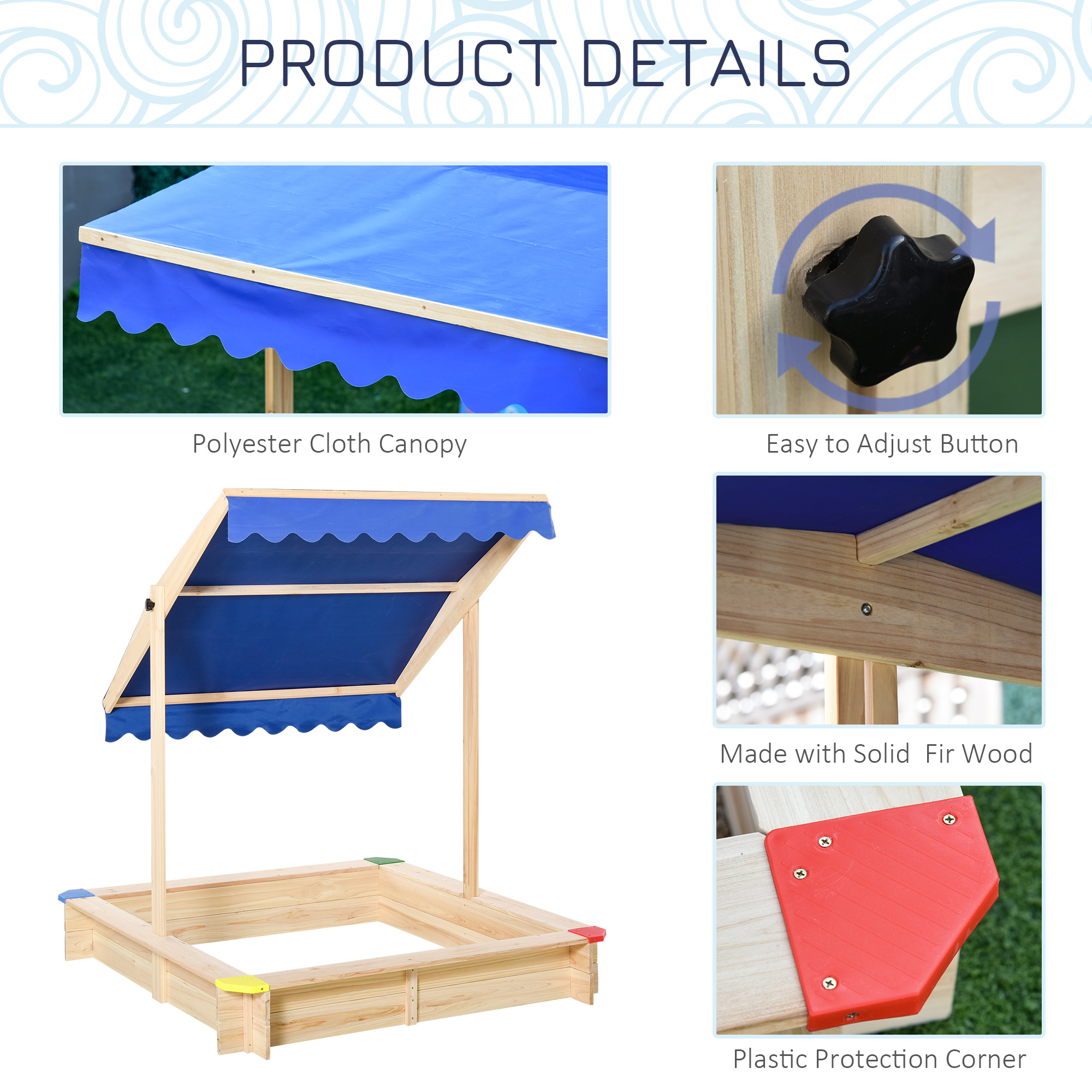 Kids Wooden Cabana Sandbox Children Outdoor Playset w/ Bench Canopy - Image 7