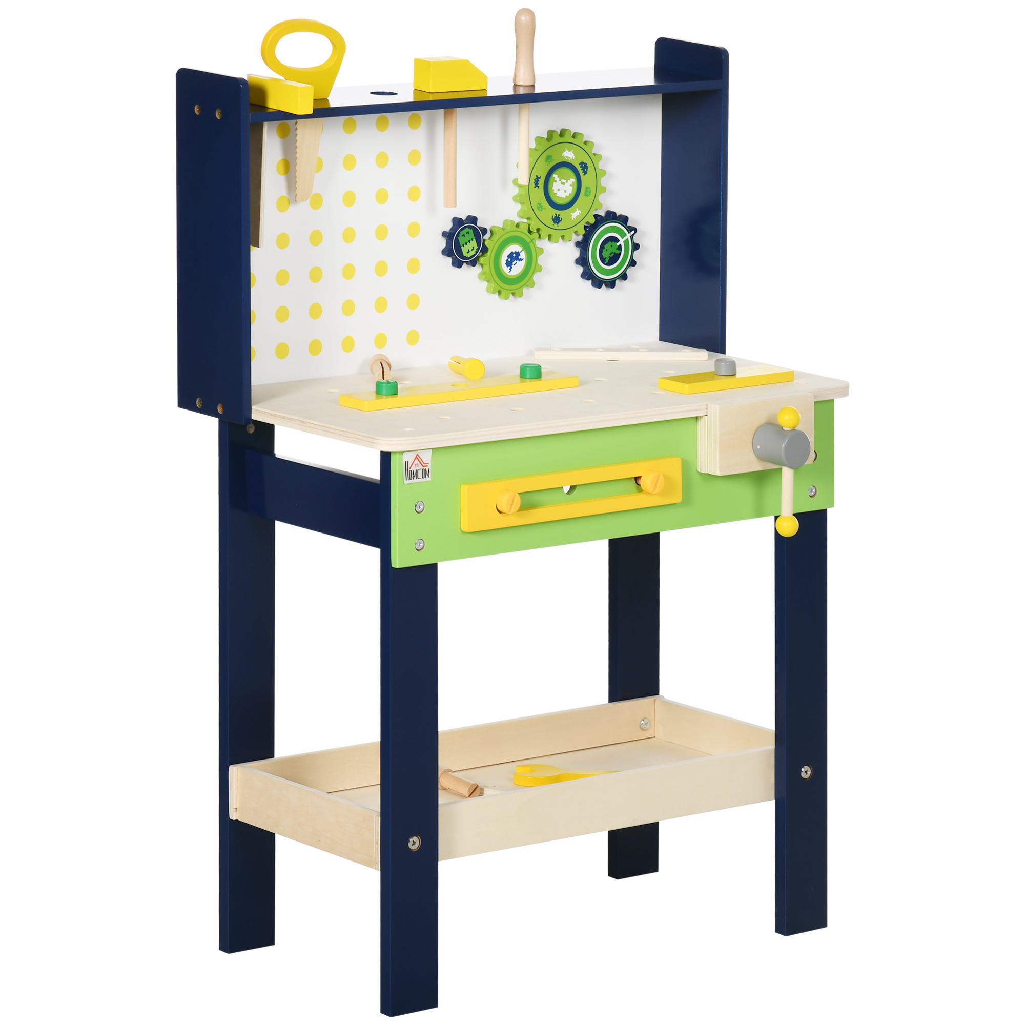 Tool Bench for Kids, Wooden Workbench w/ 27 Pieces 55 x 30 x 78 cm