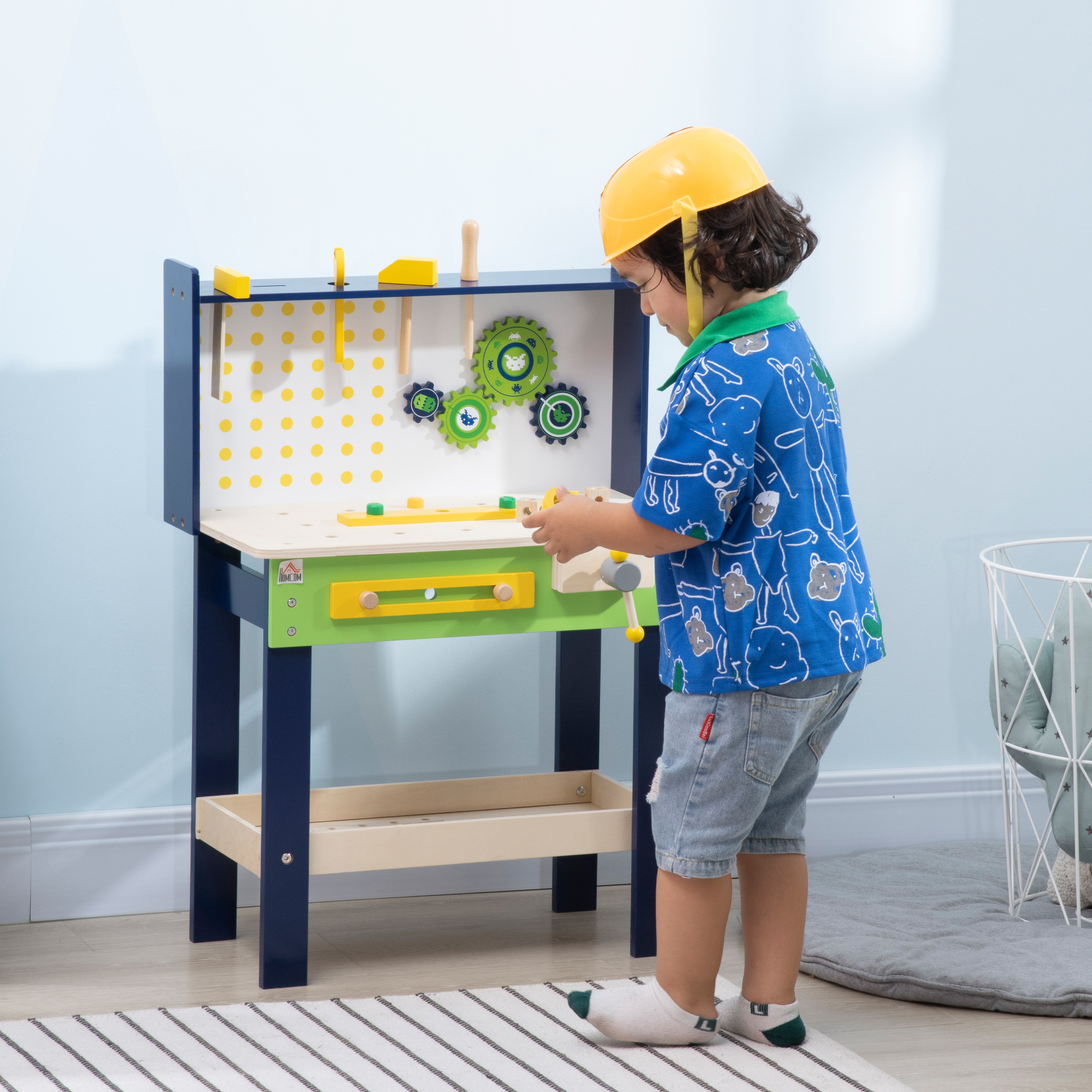 Tool Bench for Kids, Wooden Workbench w/ 27 Pieces 55 x 30 x 78 cm - Image 2