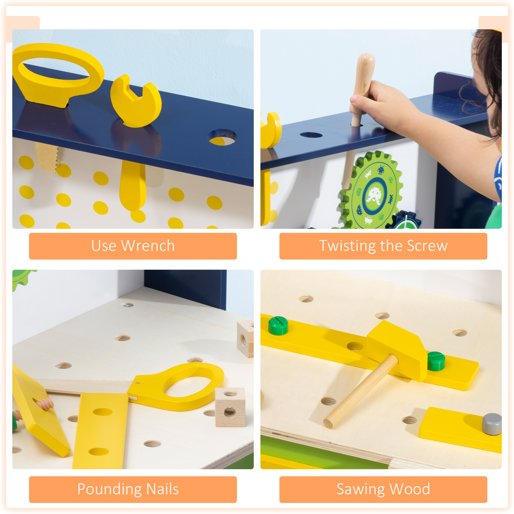 Tool Bench for Kids, Wooden Workbench w/ 27 Pieces 55 x 30 x 78 cm - Image 4