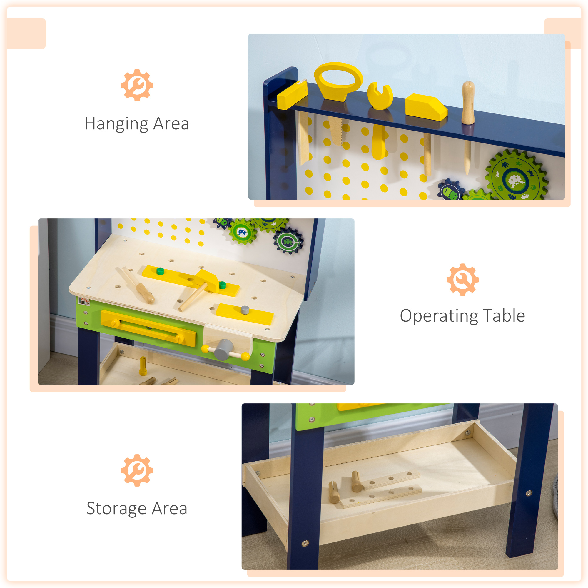 Tool Bench for Kids, Wooden Workbench w/ 27 Pieces 55 x 30 x 78 cm - Image 5