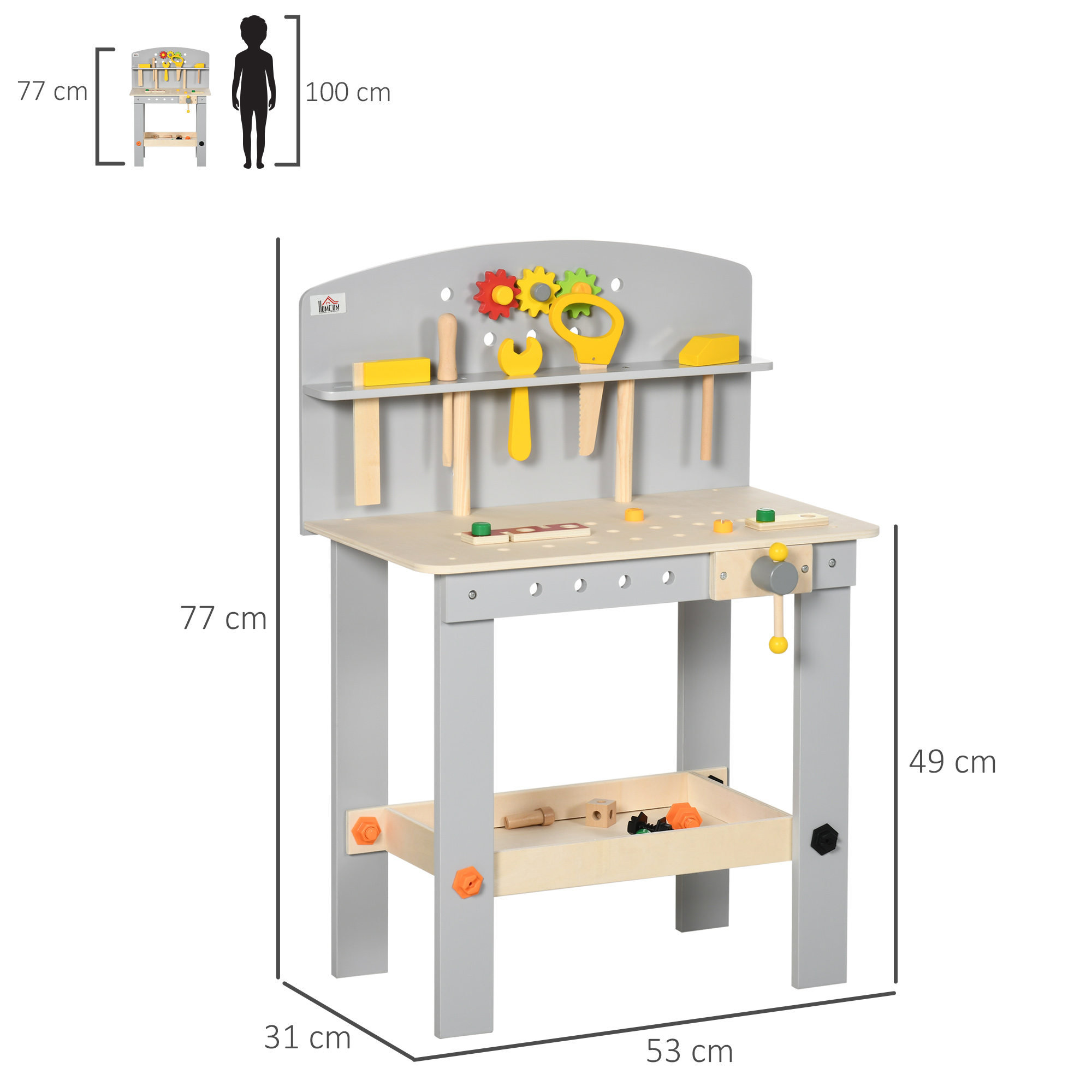 Kids Tool Bench, Wooden Workbench w/ 31 Pieces, for Ages 3-6 Years - Image 3