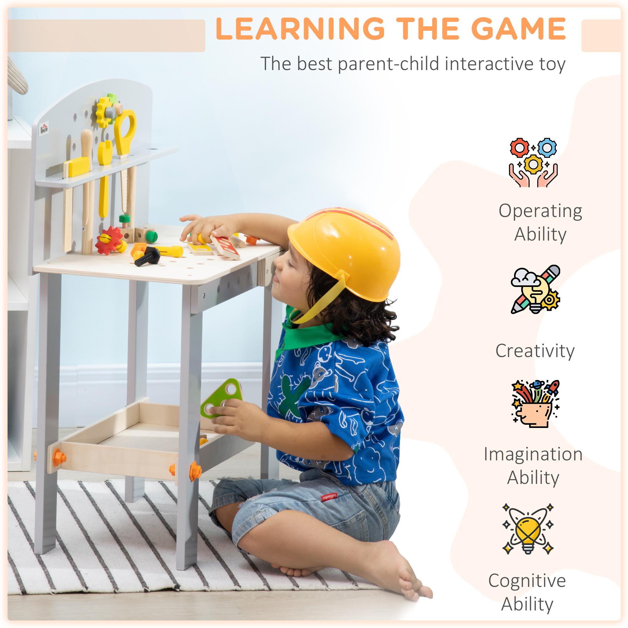 Kids Tool Bench, Wooden Workbench w/ 31 Pieces, for Ages 3-6 Years - Image 7