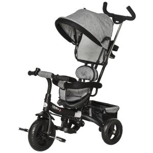 3 in 1 Kids Tricycle Pedal Push Trike with Canopy, Parent Handle Grey