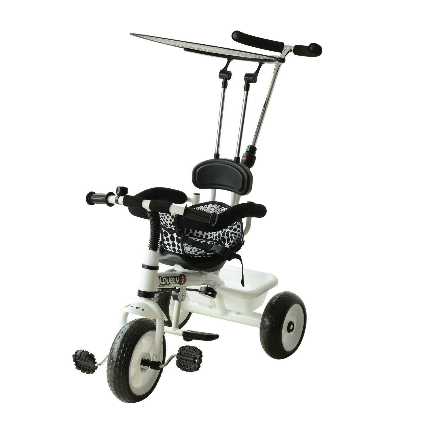 Kids Children Tricycle Ride on 3 Wheels Safe Canopy w/ Handle White