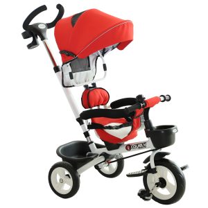 4-in-1 Baby Tricycle Folding Kids Trike Detachable w/ Canopy Red