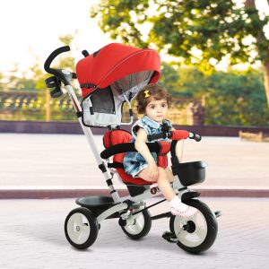 4-in-1 Baby Tricycle Folding Kids Trike Detachable w/ Canopy Red - Image 2