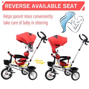 4-in-1 Baby Tricycle Folding Kids Trike Detachable w/ Canopy Red - Image 5
